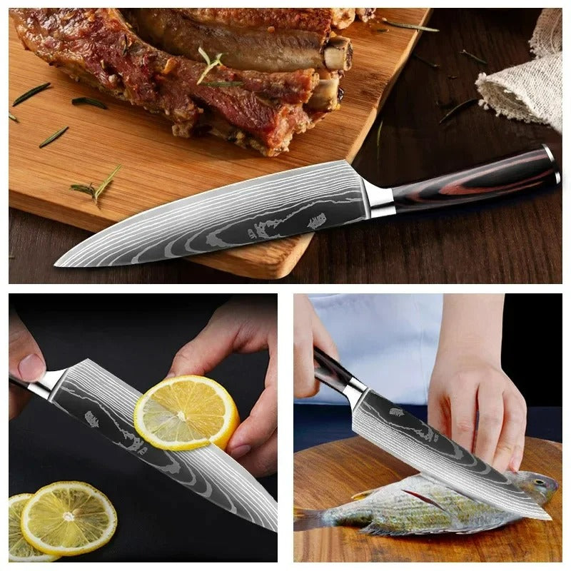 Laser Damascus Chef Knife Japanese Knife Set