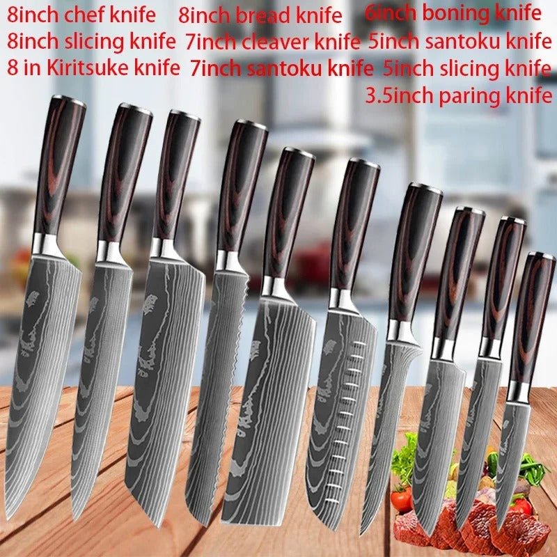 Laser Damascus Chef Knife Japanese Knife Set