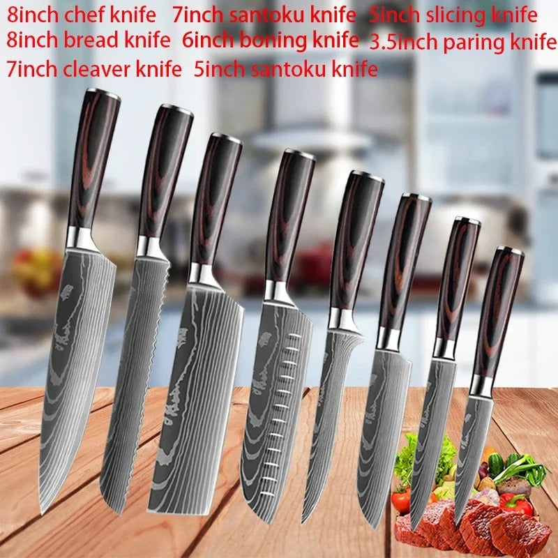 Laser Damascus Chef Knife Japanese Knife Set